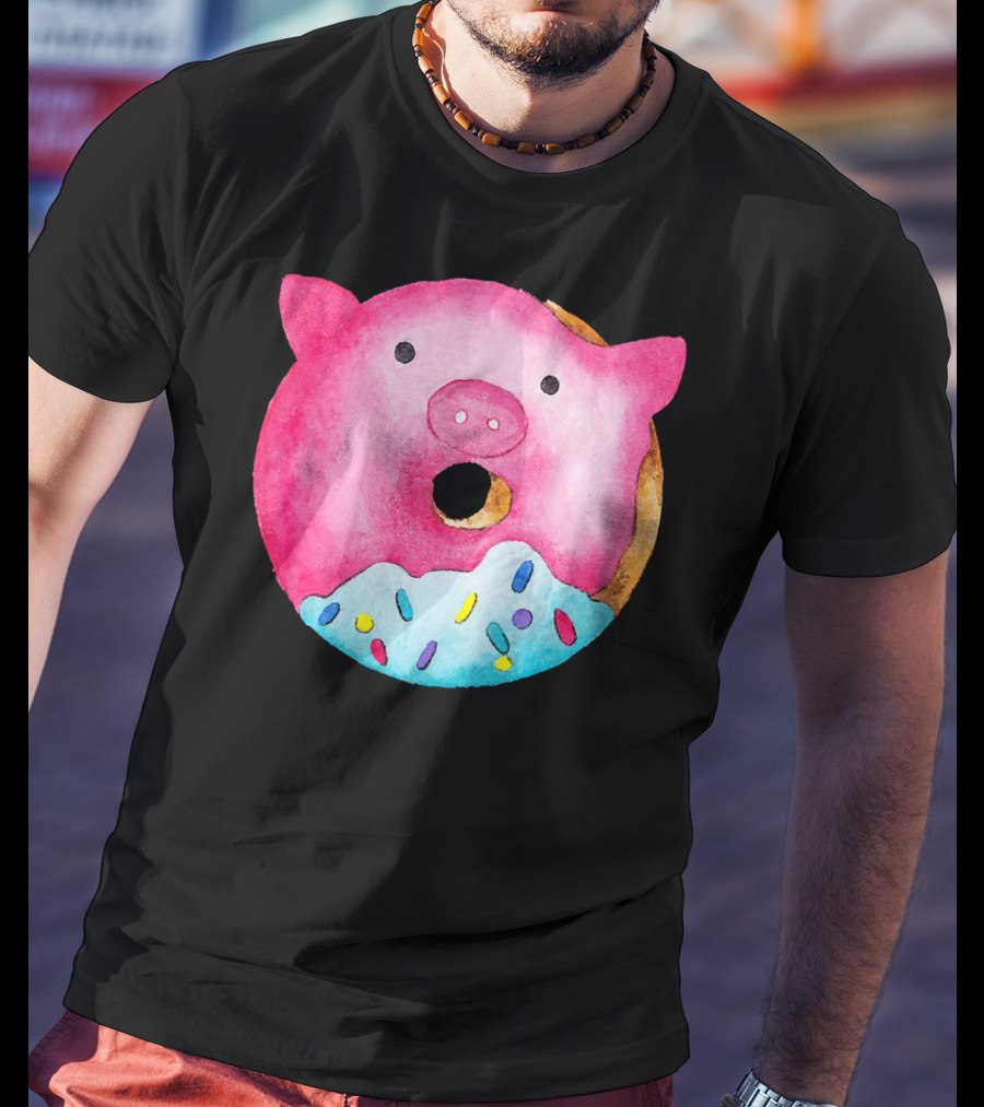 Donut Pig Watercolor Pink Frosting Sprinkles T-Shirt