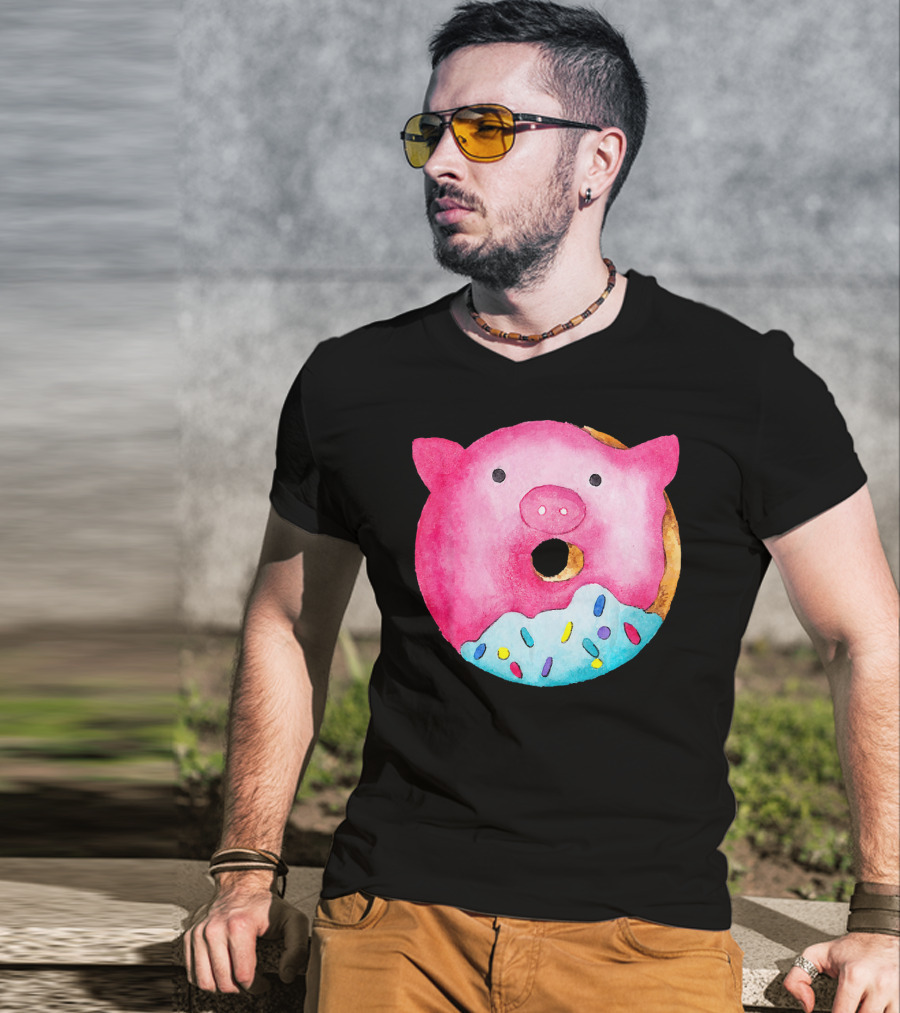 Donut Pig Watercolor Pink Frosting Sprinkles T-Shirt