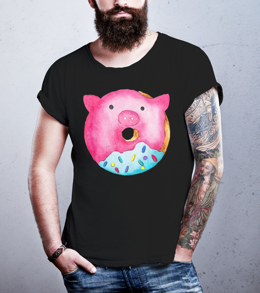 Donut Pig Watercolor Pink Frosting Sprinkles T-Shirt