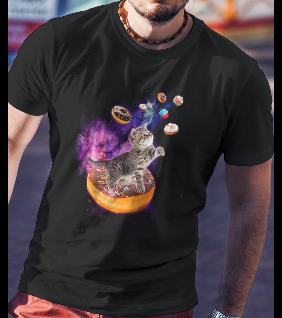 Abyssinian Cat Floating In Space With Donuts Kit T-Shirt