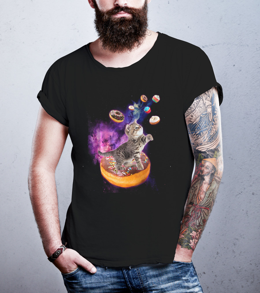 Abyssinian Cat Floating In Space With Donuts Kit T-Shirt