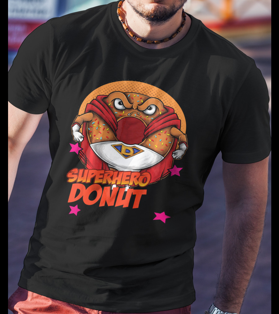 Superhero Donut I Love Donuts SuperDonut Comic Style Fun T-Shirt