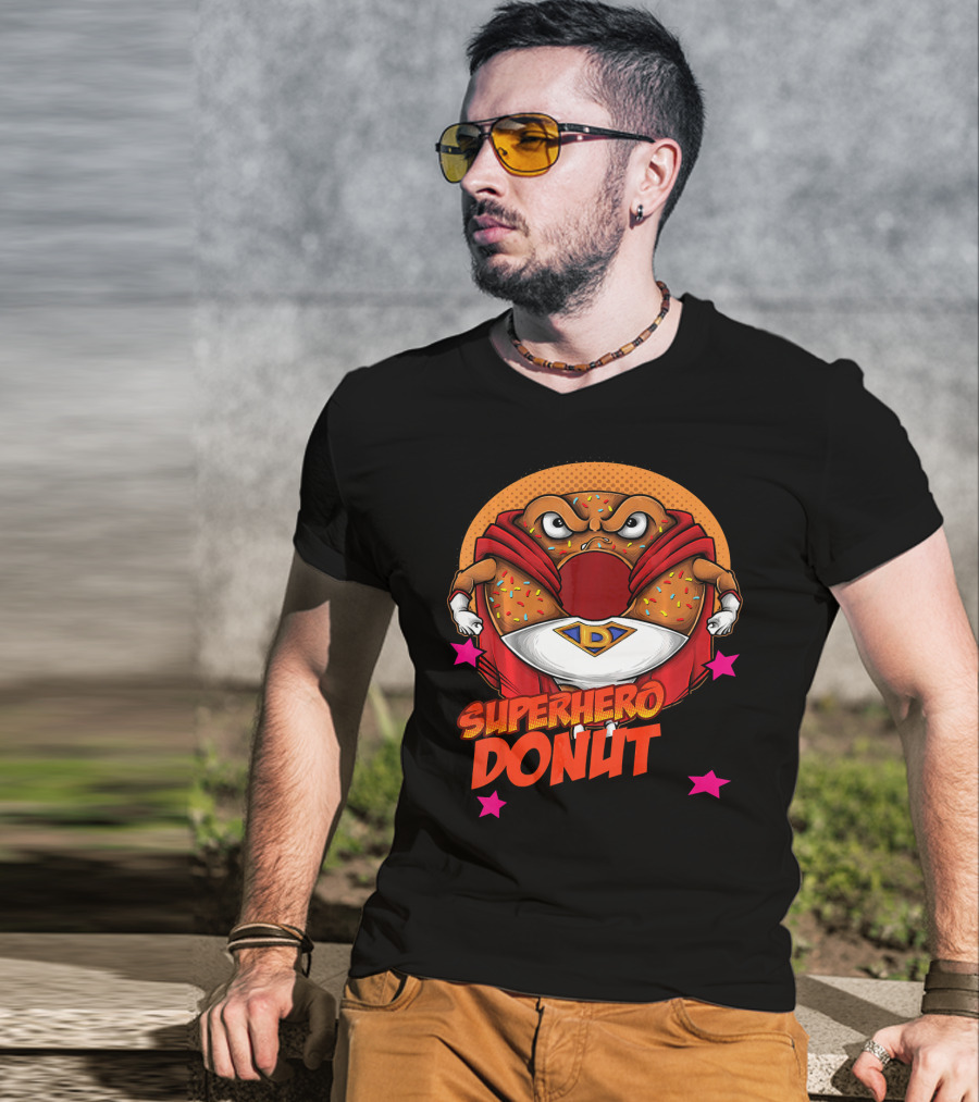 Superhero Donut I Love Donuts SuperDonut Comic Style Fun T-Shirt
