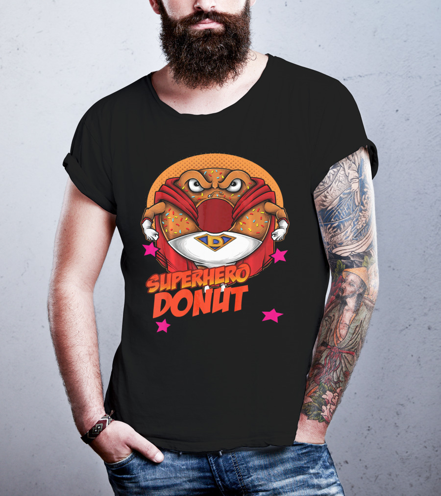 Superhero Donut I Love Donuts SuperDonut Comic Style Fun T-Shirt