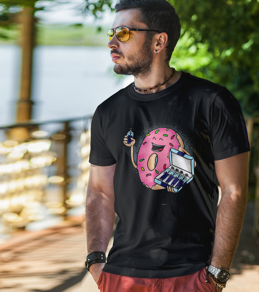 Funny Donut Holding Mini Cops With Sprinkles T-Shirt