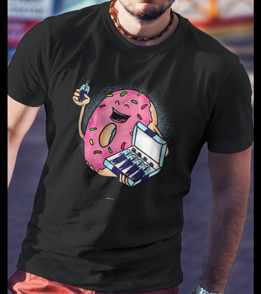 Funny Donut Holding Mini Cops With Sprinkles T-Shirt