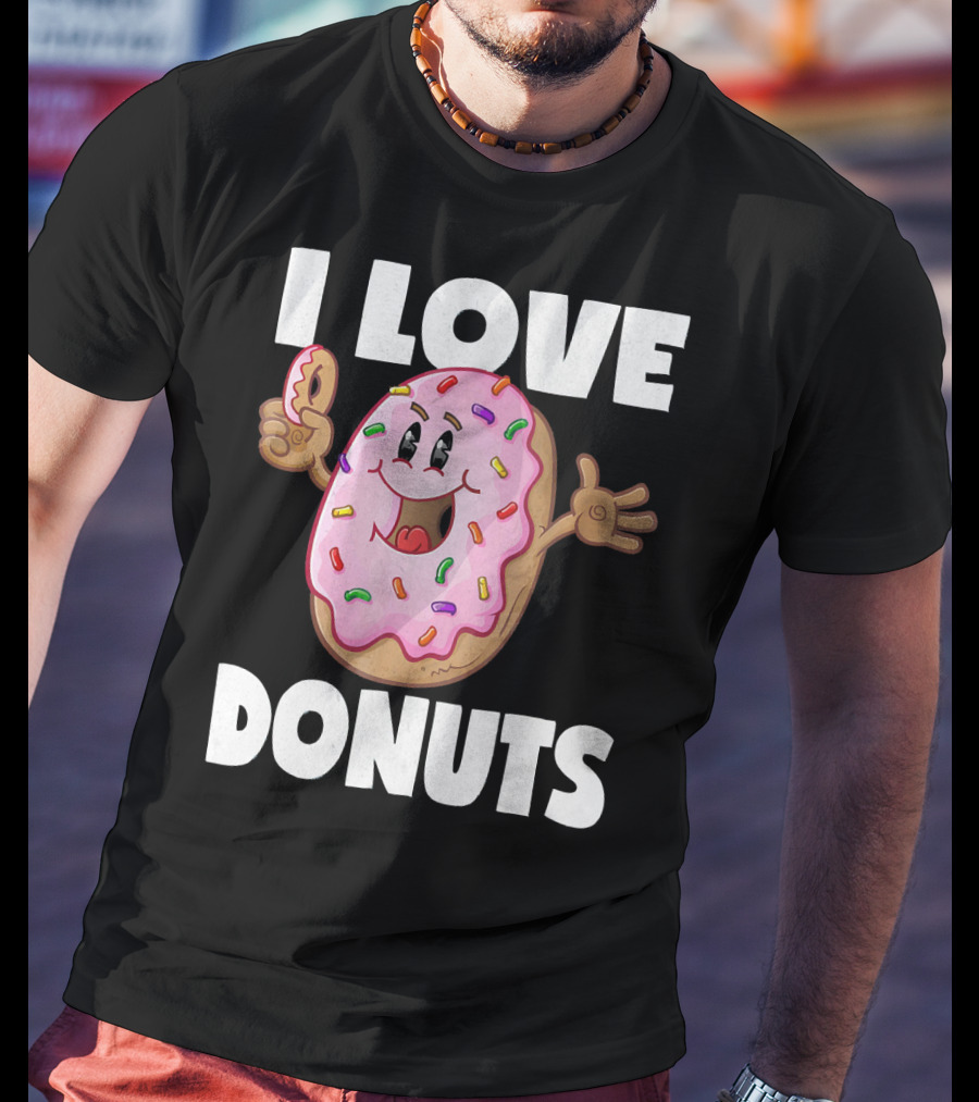 I Love Donuts Funny Vintage Baked Fried Pink Frosted Sprinkles T-Shirt