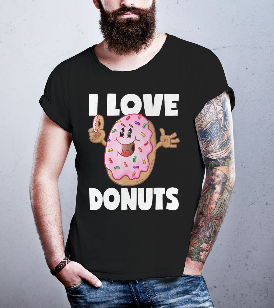 I Love Donuts Funny Vintage Baked Fried Pink Frosted Sprinkles T-Shirt