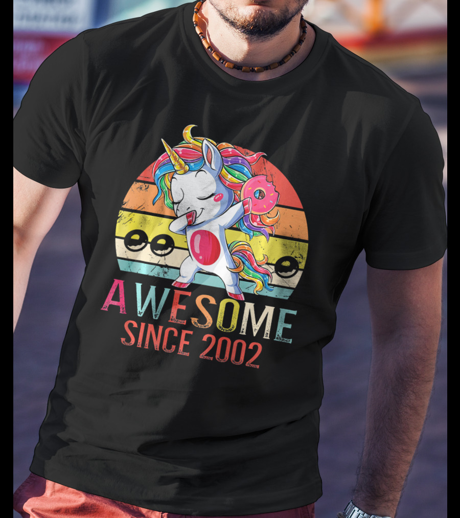 Awesome Unicorn Dabbing Donut Since 2002 T-Shirt
