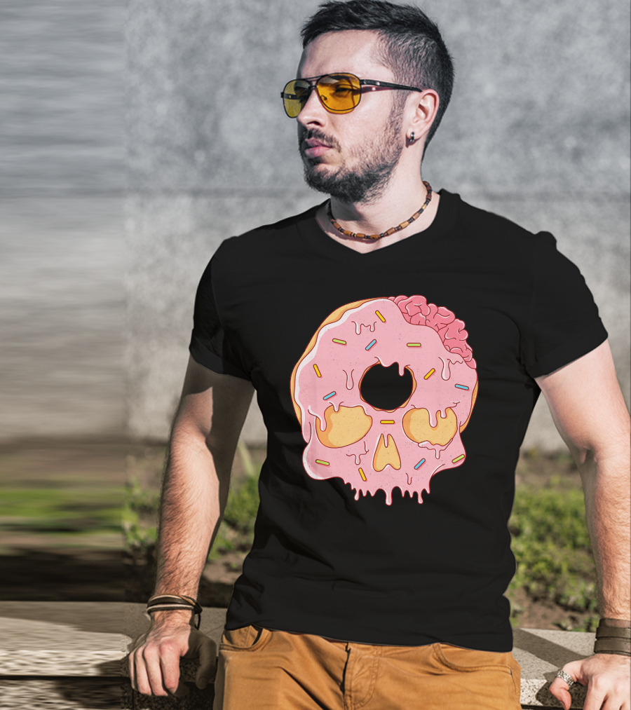 Donut Skull With Sprinkles And Brain Drip T-Shirt