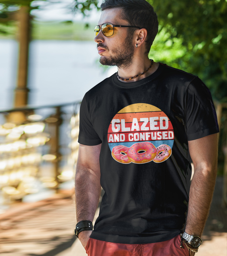 Glazed And Confused Funny Donut Retro Sunset Circle T-Shirt