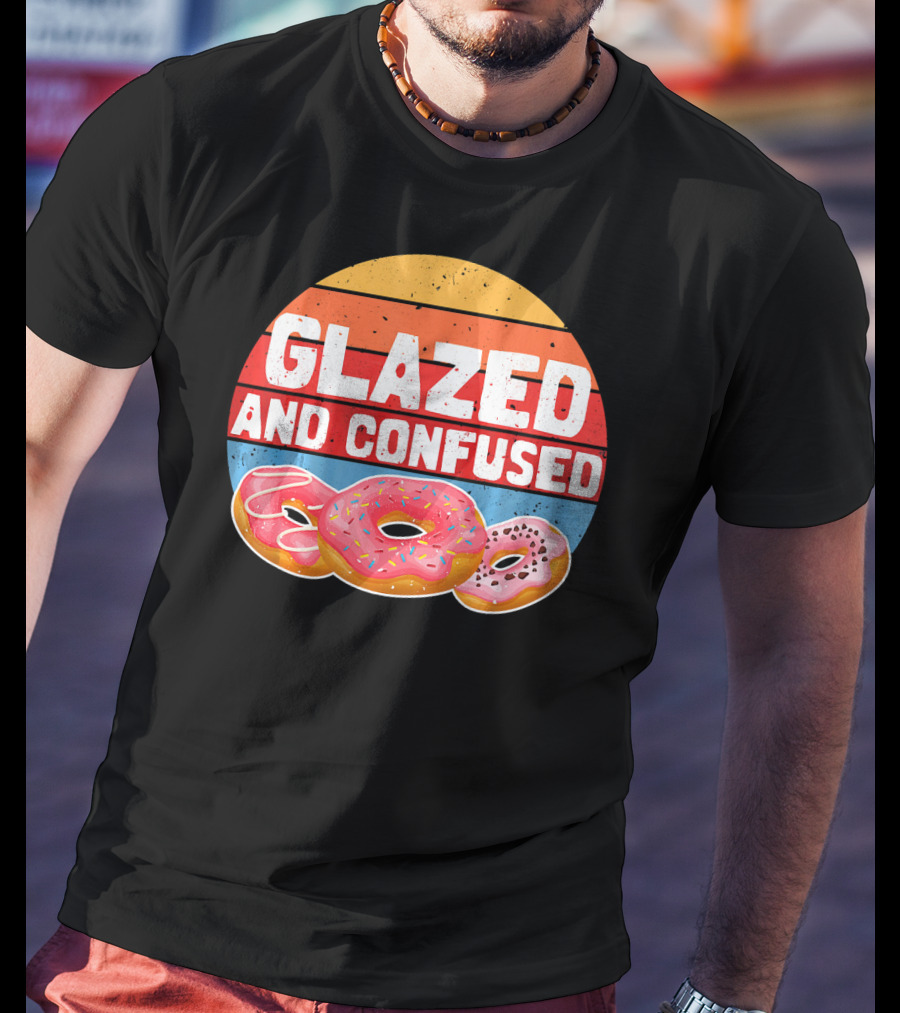 Glazed And Confused Funny Donut Retro Sunset Circle T-Shirt