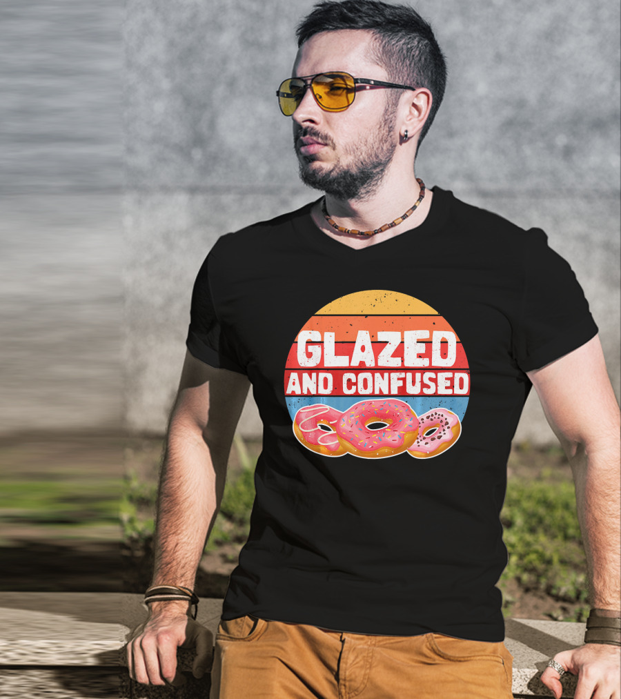 Glazed And Confused Funny Donut Retro Sunset Circle T-Shirt