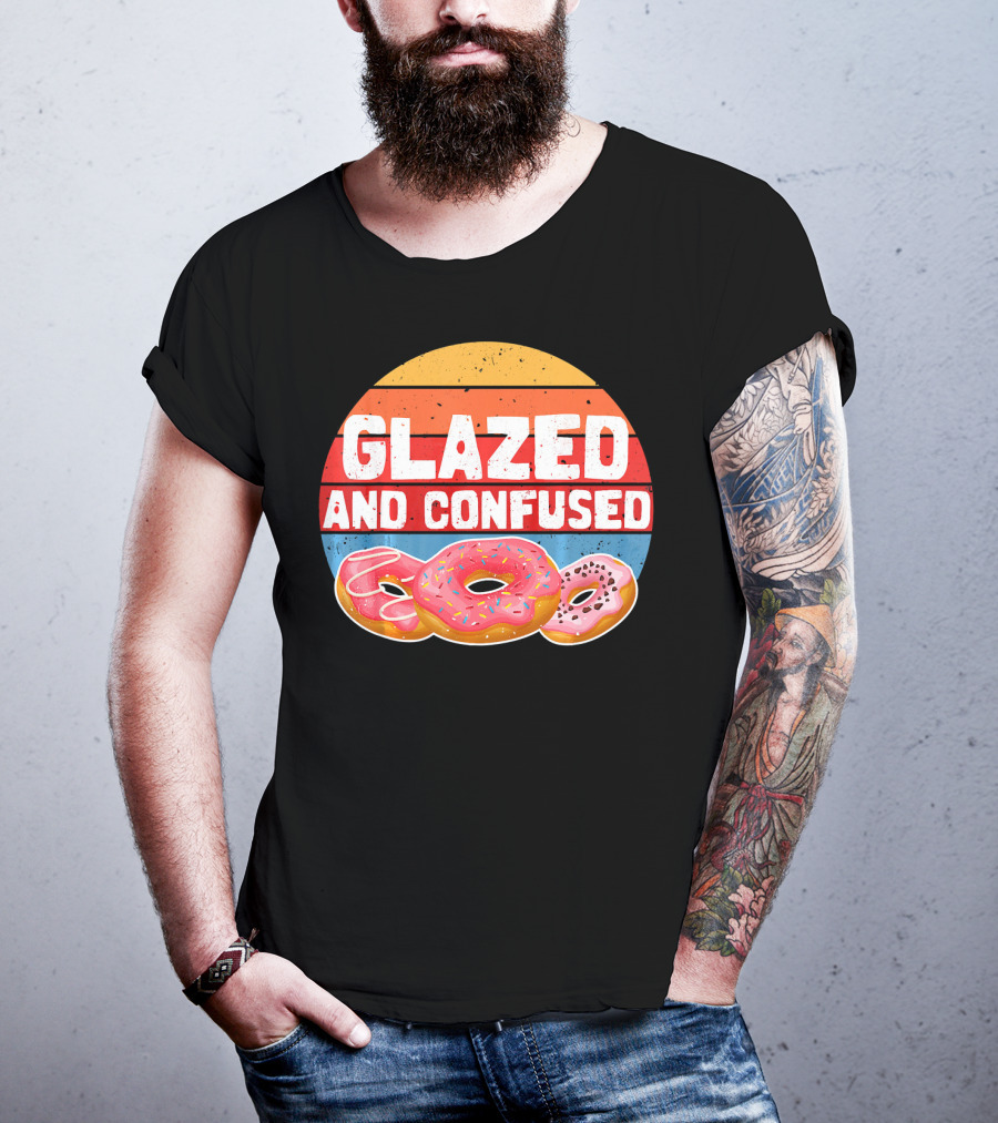 Glazed And Confused Funny Donut Retro Sunset Circle T-Shirt