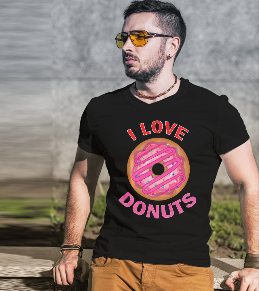 I Love Donuts Pink Frosted Sprinkles Sweet Foodie T-Shirt