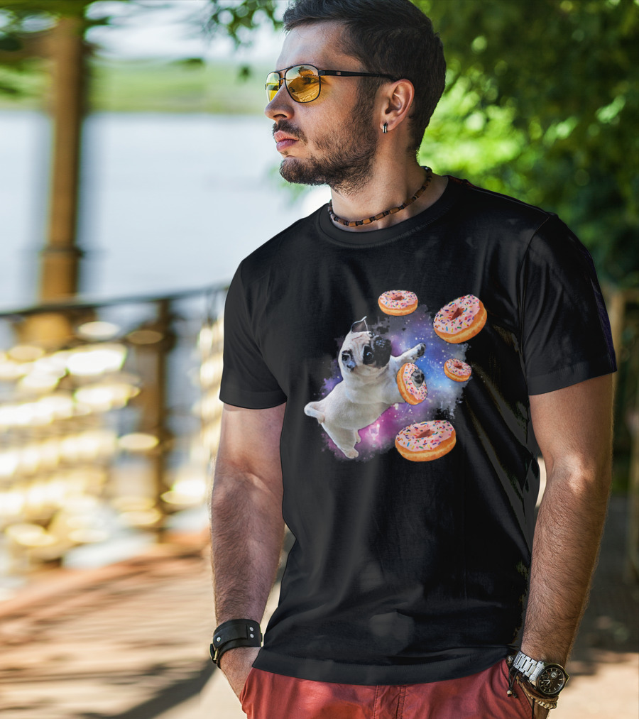 Funny Pug Donut Galaxy Space Dog Adventure T-Shirt