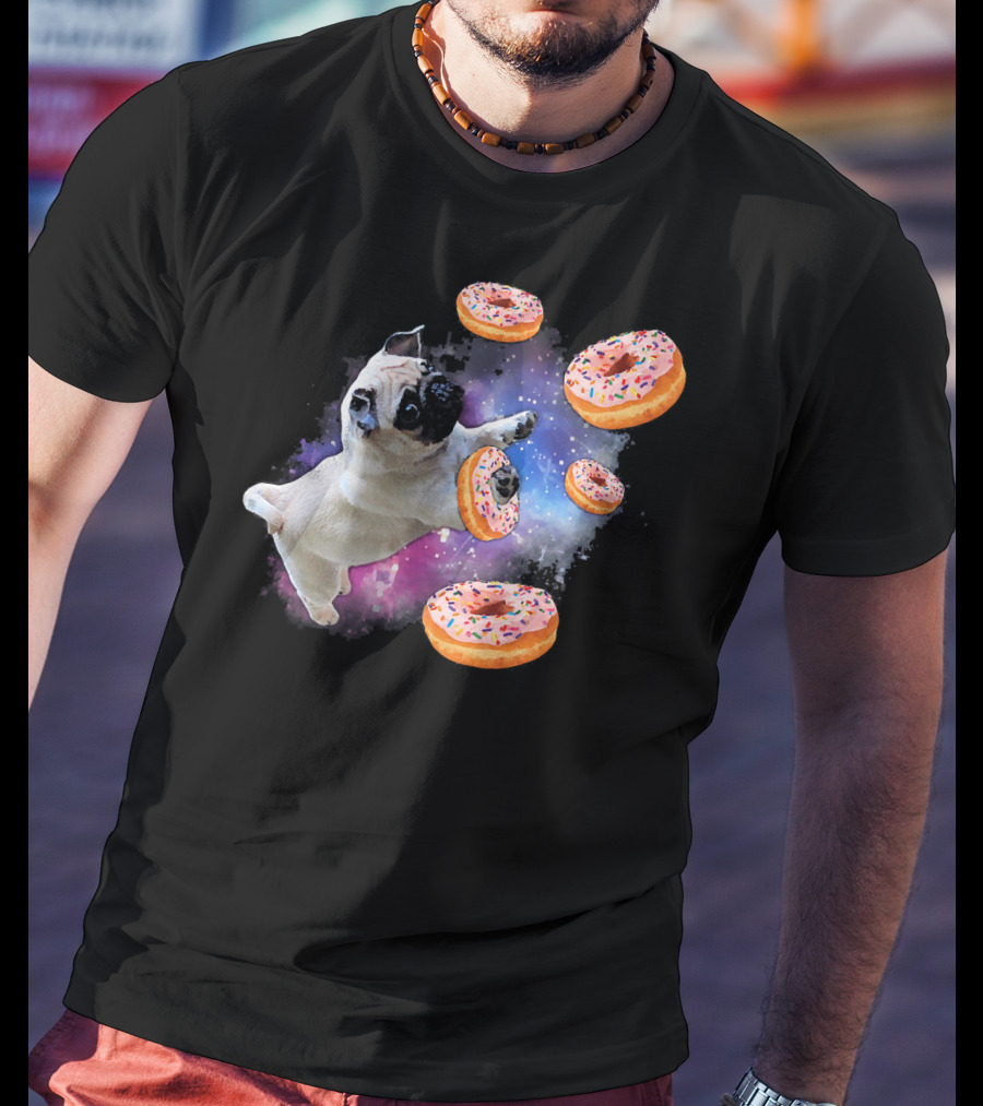 Funny Pug Donut Galaxy Space Dog Adventure T-Shirt