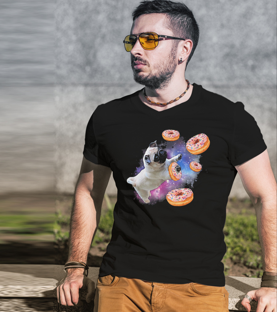 Funny Pug Donut Galaxy Space Dog Adventure T-Shirt