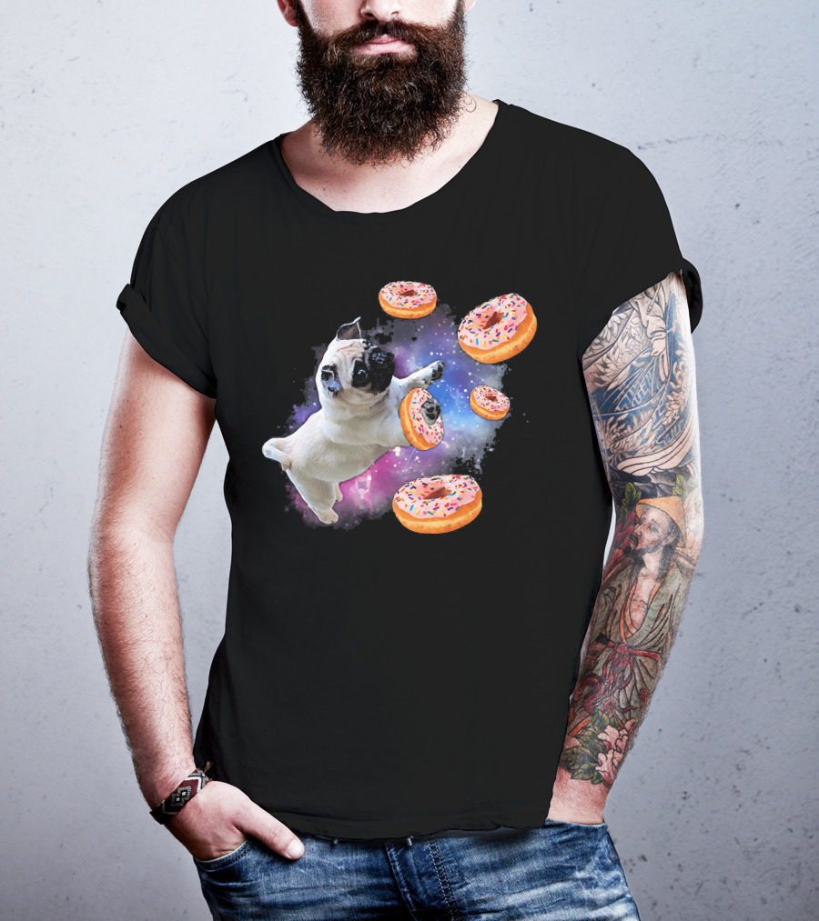 Funny Pug Donut Galaxy Space Dog Adventure T-Shirt
