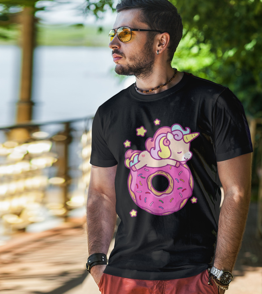Cute Unicorn Donut Girls Kids Donut Day Sleepy Starry Sprinkle Delight T-Shirt