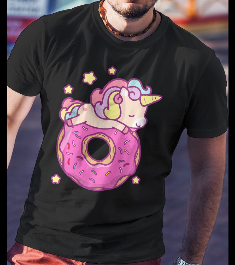 Cute Unicorn Donut Girls Kids Donut Day Sleepy Starry Sprinkle Delight T-Shirt