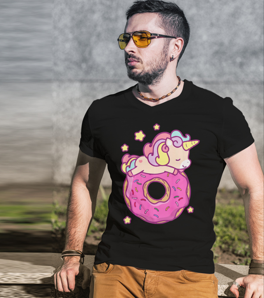 Cute Unicorn Donut Girls Kids Donut Day Sleepy Starry Sprinkle Delight T-Shirt