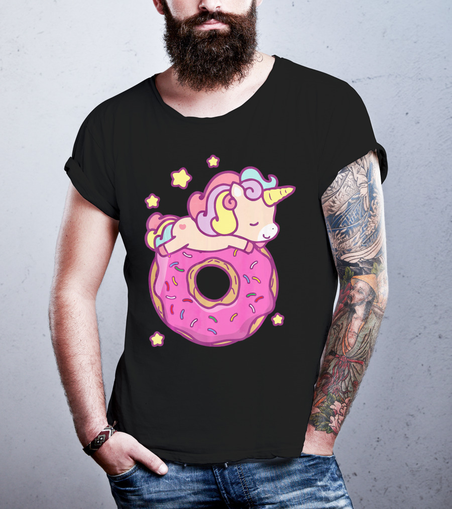Cute Unicorn Donut Girls Kids Donut Day Sleepy Starry Sprinkle Delight T-Shirt