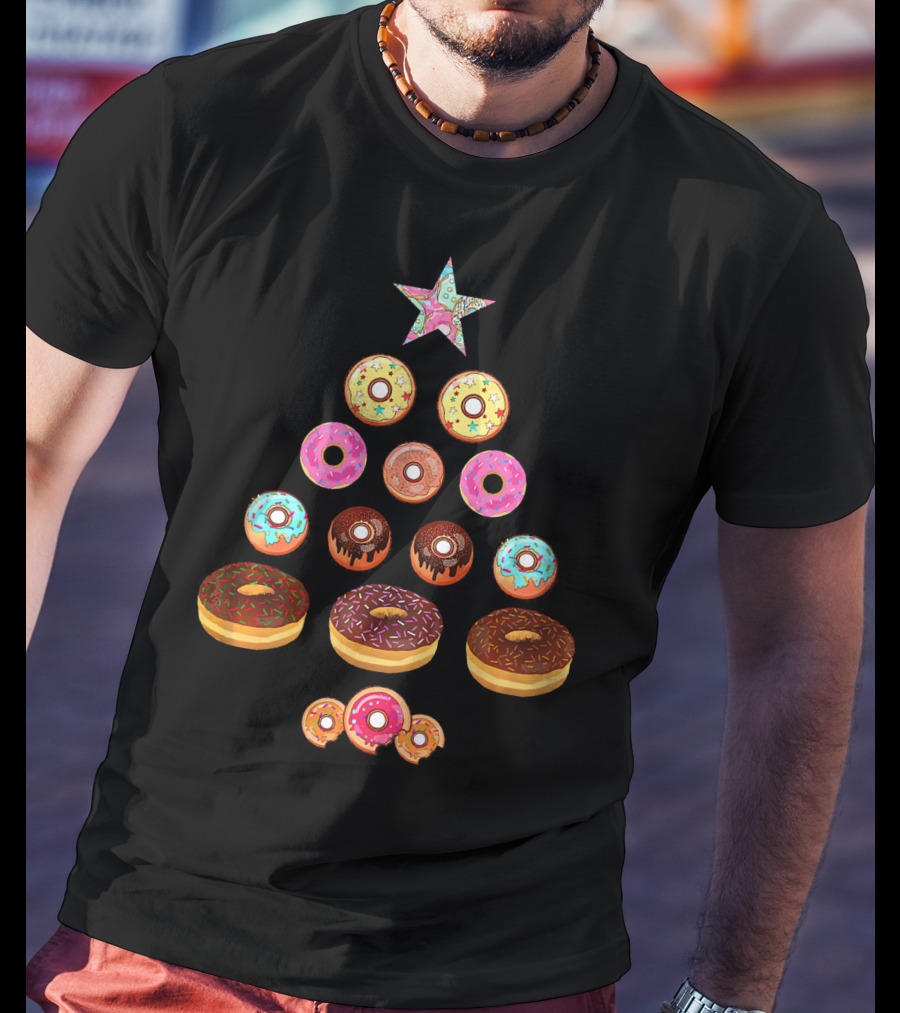 Christmas Donut Tree Star Pyramid T-Shirt