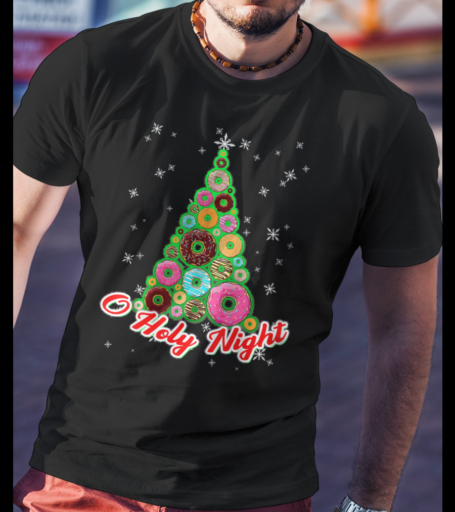 O Holy Night Donut Christmas Tree With Snowflakes T-Shirt
