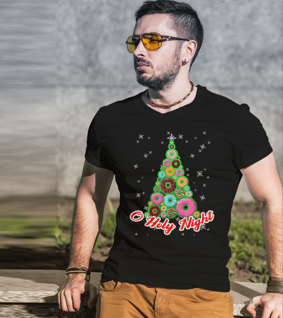 O Holy Night Donut Christmas Tree With Snowflakes T-Shirt