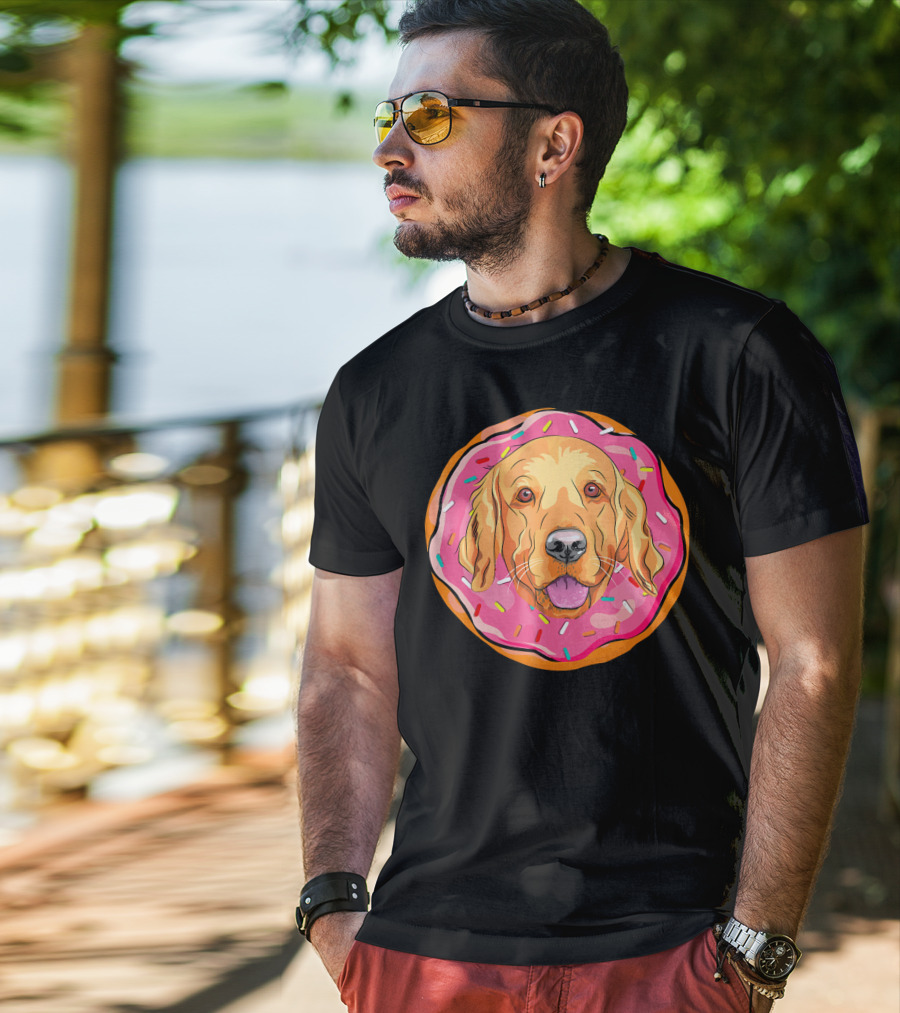 Funny Golden Retriever Donut Dog Face T-Shirt