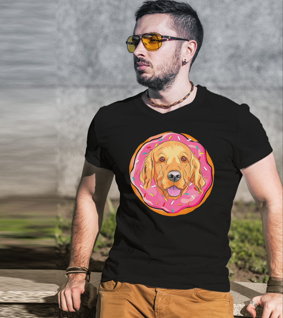 Funny Golden Retriever Donut Dog Face T-Shirt