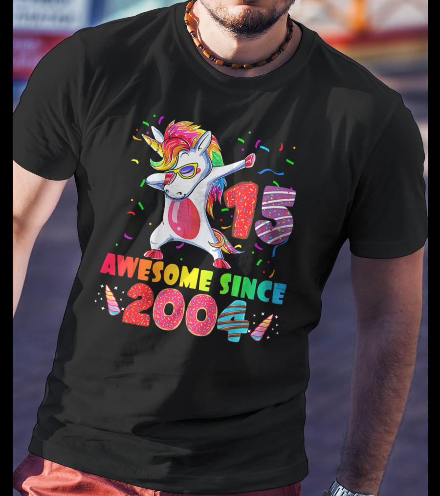 15 Awesome Dabbing Unicorn Donut Birthday 2004 T-Shirt