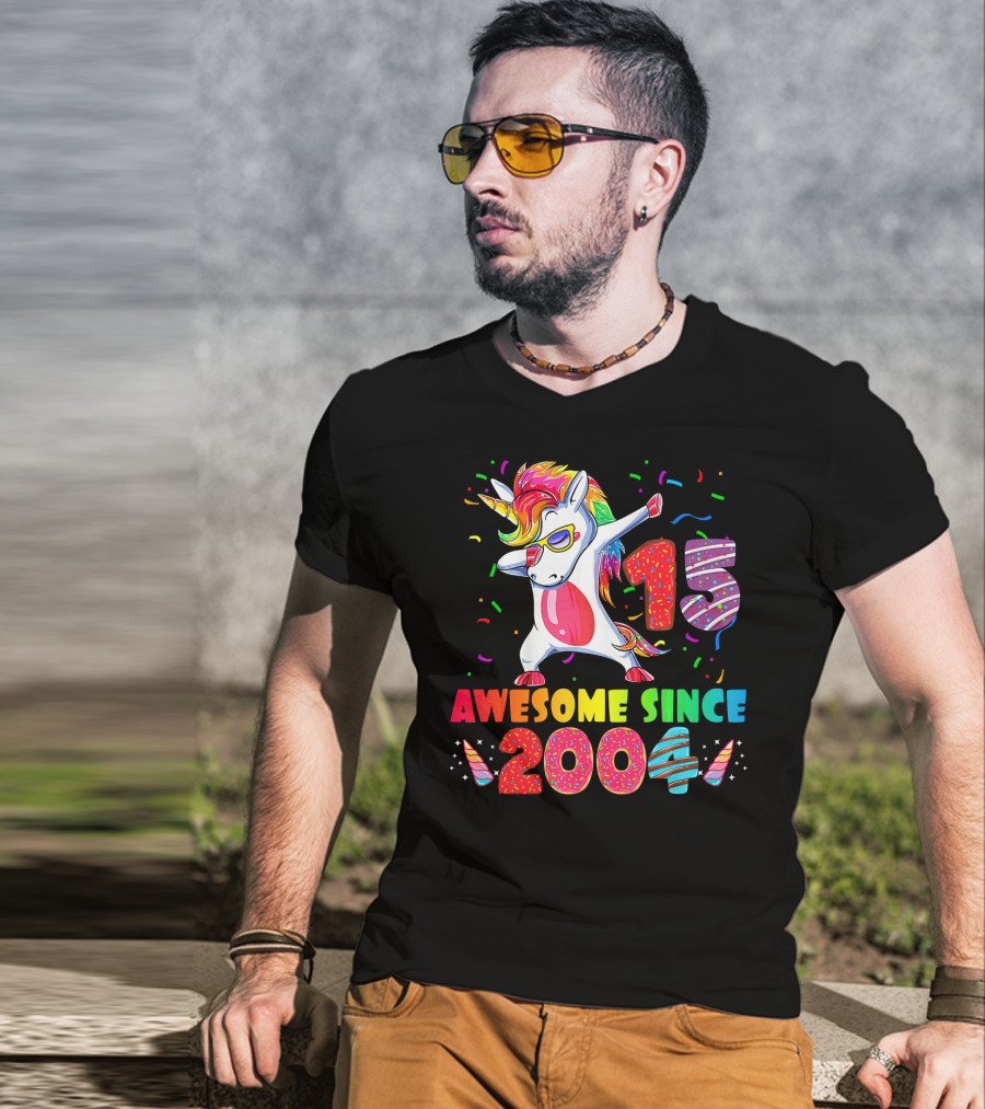 15 Awesome Dabbing Unicorn Donut Birthday 2004 T-Shirt