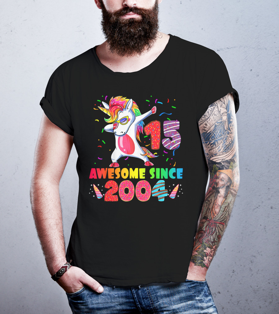 15 Awesome Dabbing Unicorn Donut Birthday 2004 T-Shirt