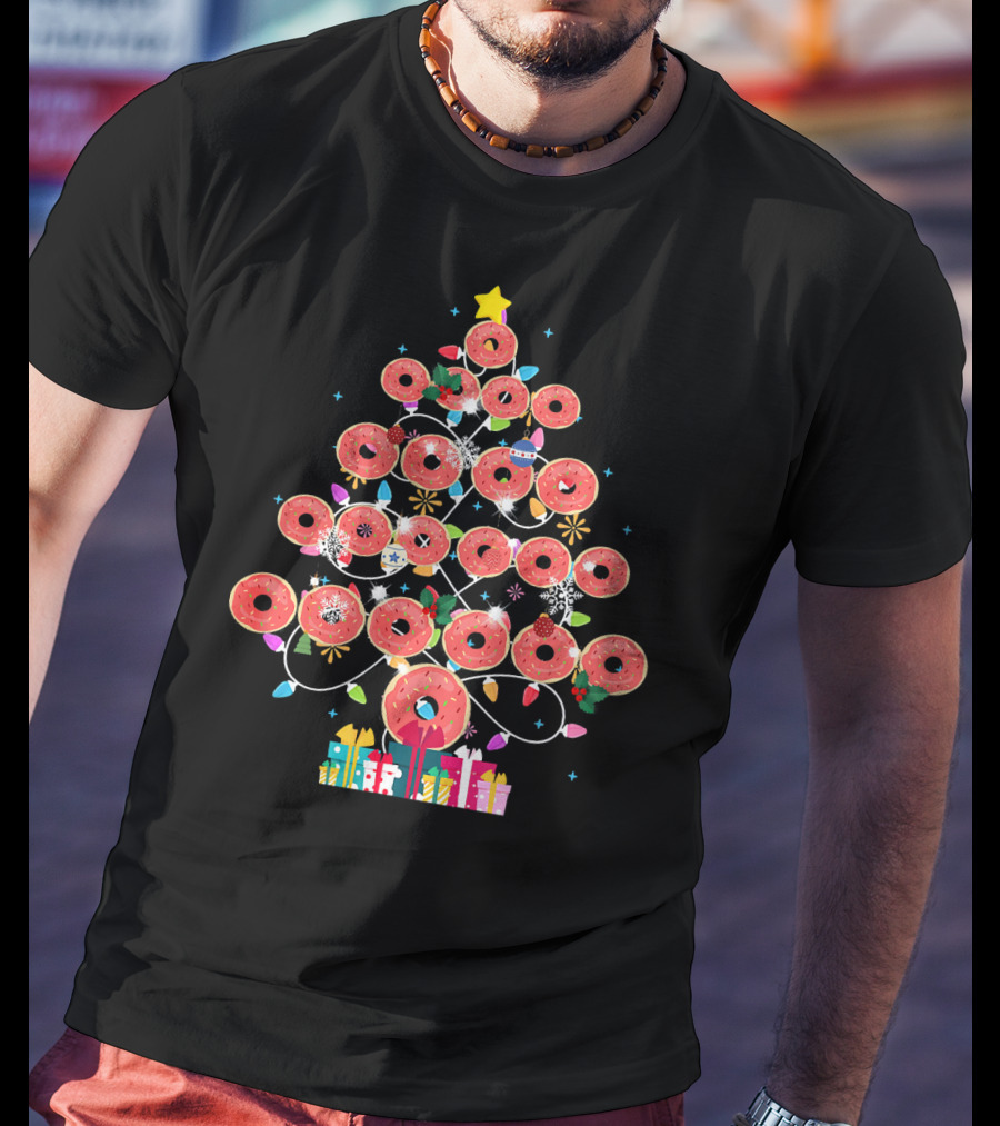 Donut Christmas Tree With Lights And Presents T-Shirt
