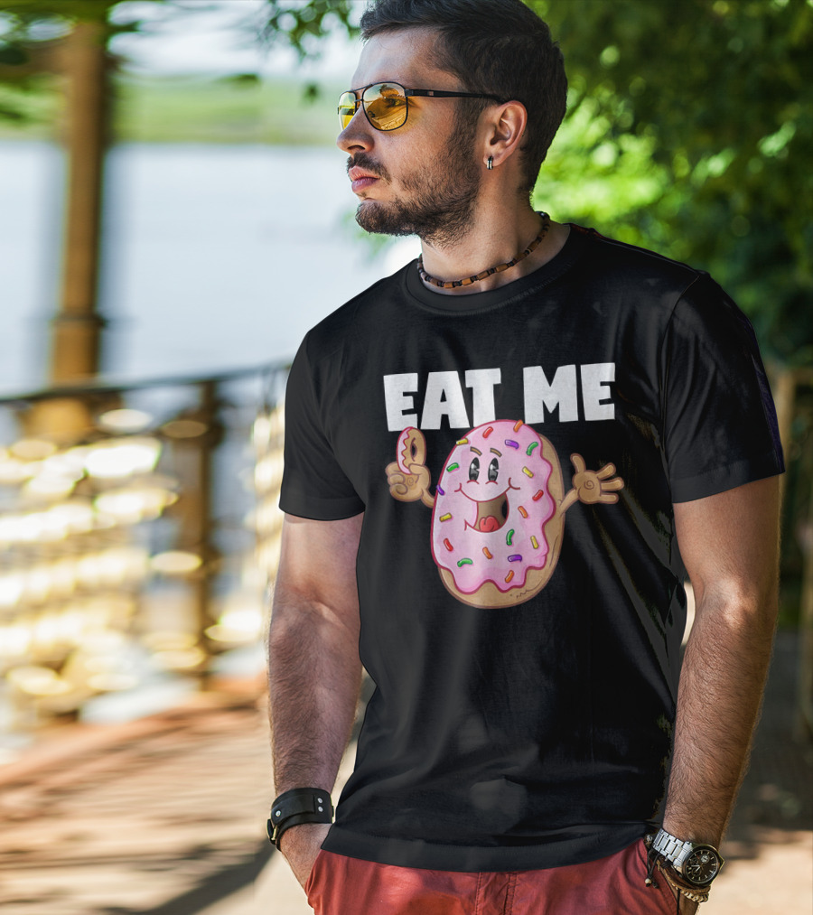 Eat Me Donuts Funny Vintage Baked Fried Sprinkles Pink Frosting T-Shirt