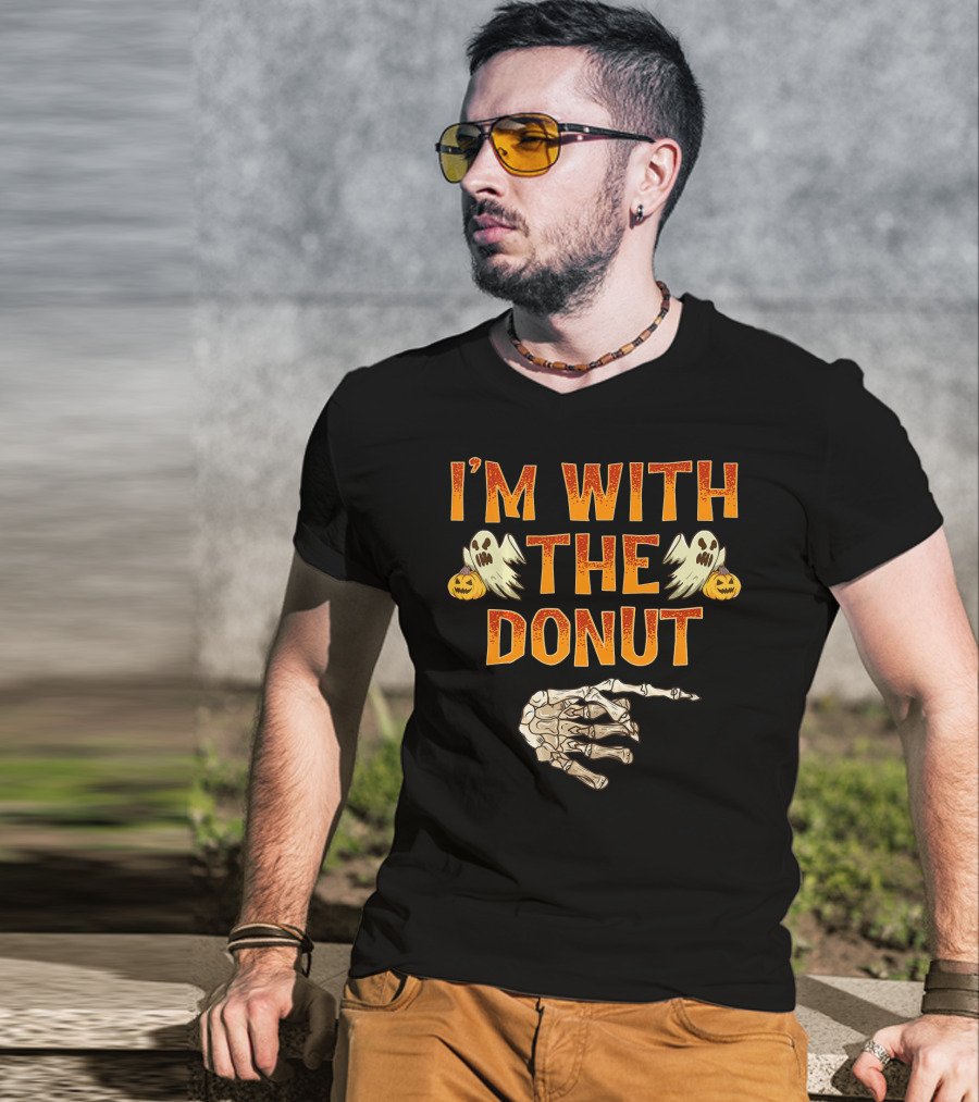 I'm With The Donut Halloween Ghosts Skeleton Hand Pumpkin T-Shirt