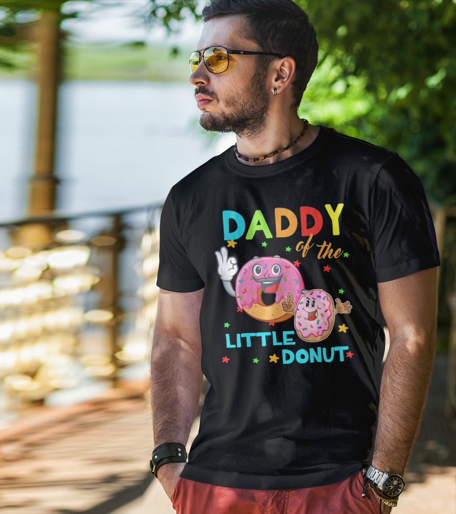 Daddy Of The Little Donut Birthday Celebration With Colorful Cartoon Donuts T-Shirt