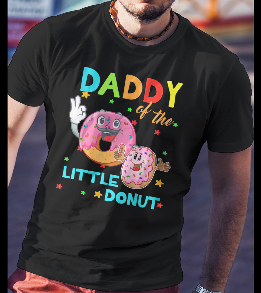 Daddy Of The Little Donut Birthday Celebration With Colorful Cartoon Donuts T-Shirt