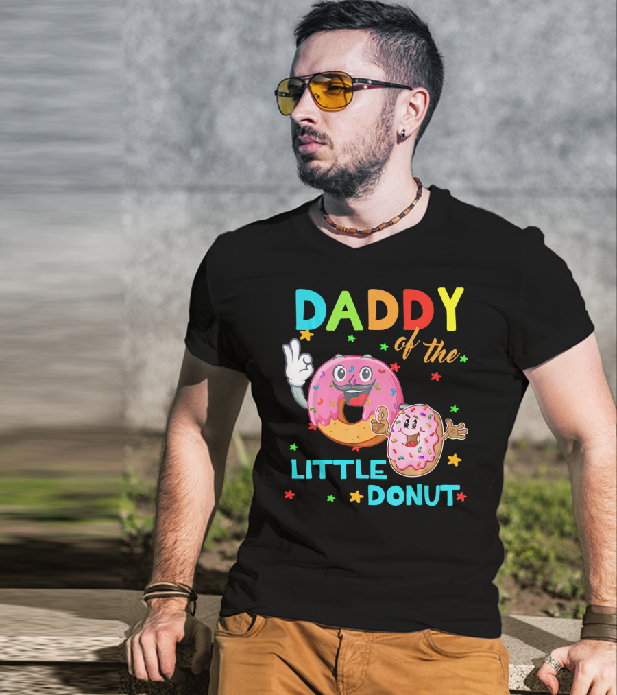 Daddy Of The Little Donut Birthday Celebration With Colorful Cartoon Donuts T-Shirt