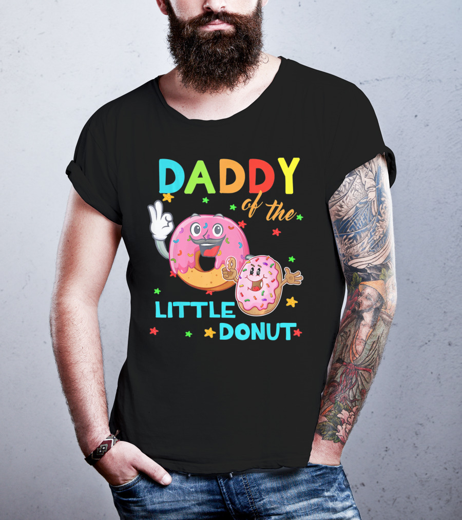 Daddy Of The Little Donut Birthday Celebration With Colorful Cartoon Donuts T-Shirt