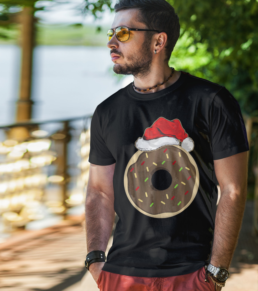 Santa Hat Donut Lover Christmas Treat T-Shirt