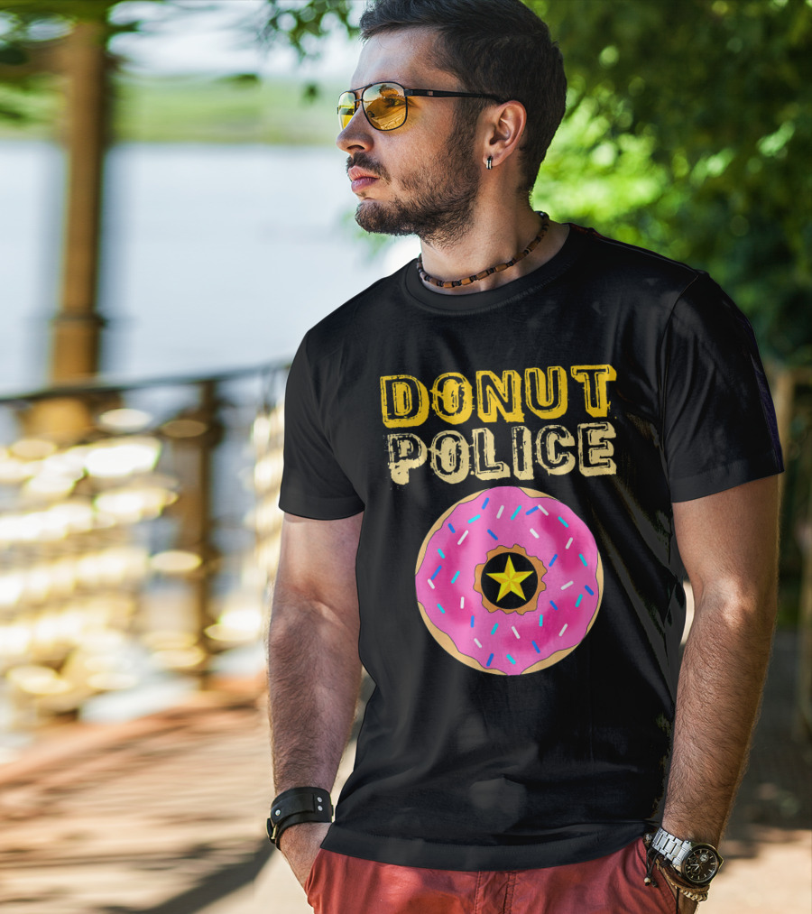 Donut Police Funny Doughnut Lovers And Pink Sprinkled Star Badge T-Shirt