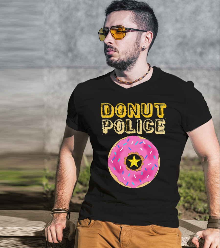 Donut Police Funny Doughnut Lovers And Pink Sprinkled Star Badge T-Shirt