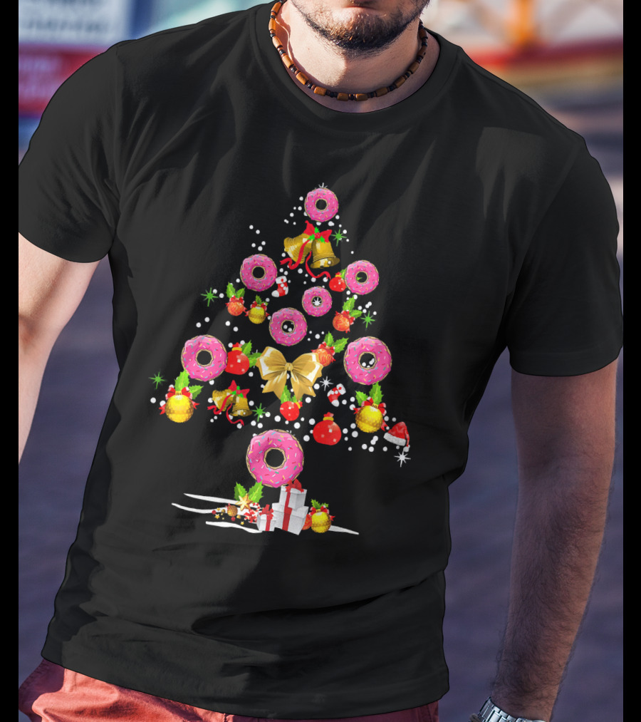 Donut Christmas Tree Merry Costume Featuring Festive Funny Holiday Elements T-Shirt