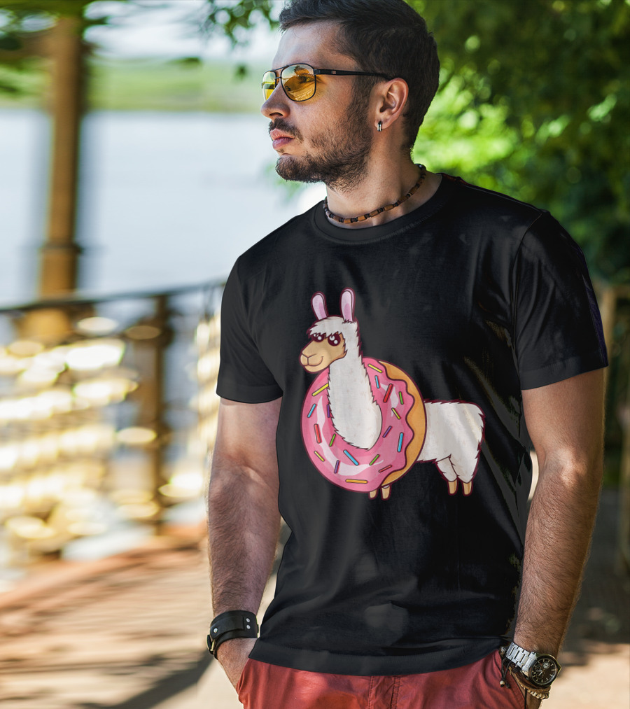 Cute Llama In A Sprinkled Donut Hole Alpaca T-Shirt