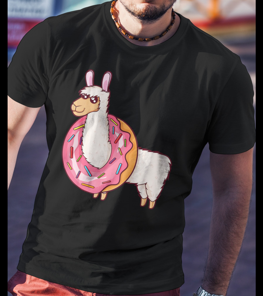 Cute Llama In A Sprinkled Donut Hole Alpaca T-Shirt