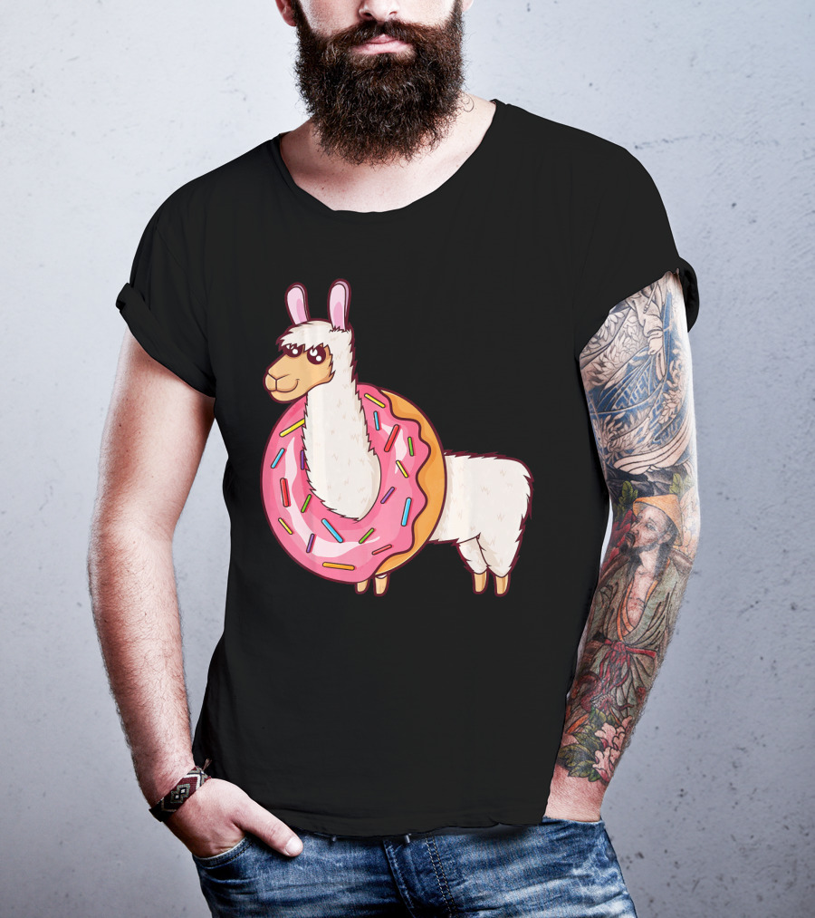 Cute Llama In A Sprinkled Donut Hole Alpaca T-Shirt