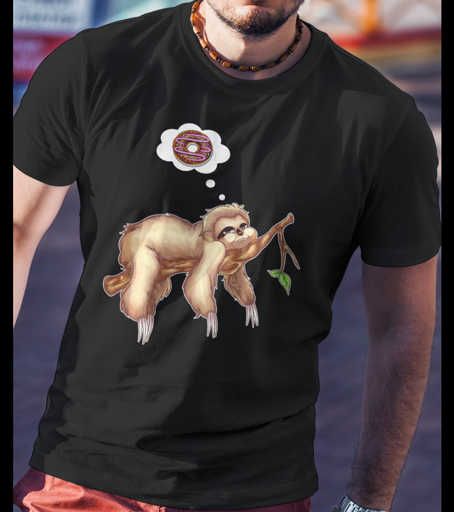 Lazy Sloth Dreaming Of Chocolate Donuts Sleepy Humor T-Shirt